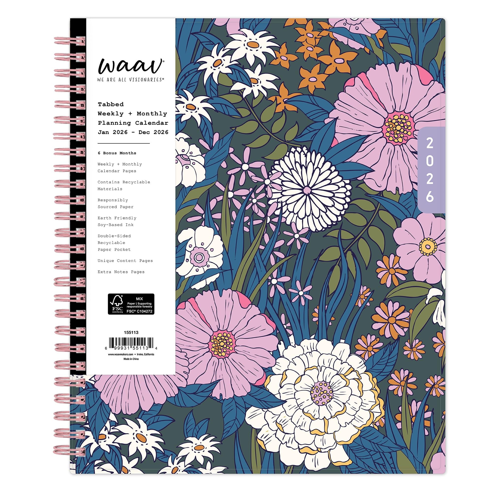 2026 Weekly and Monthly Planner Calendar, January 2026 - December 2026, 7" x 9", Flexible Cover, Durable Twin Wire Bi...