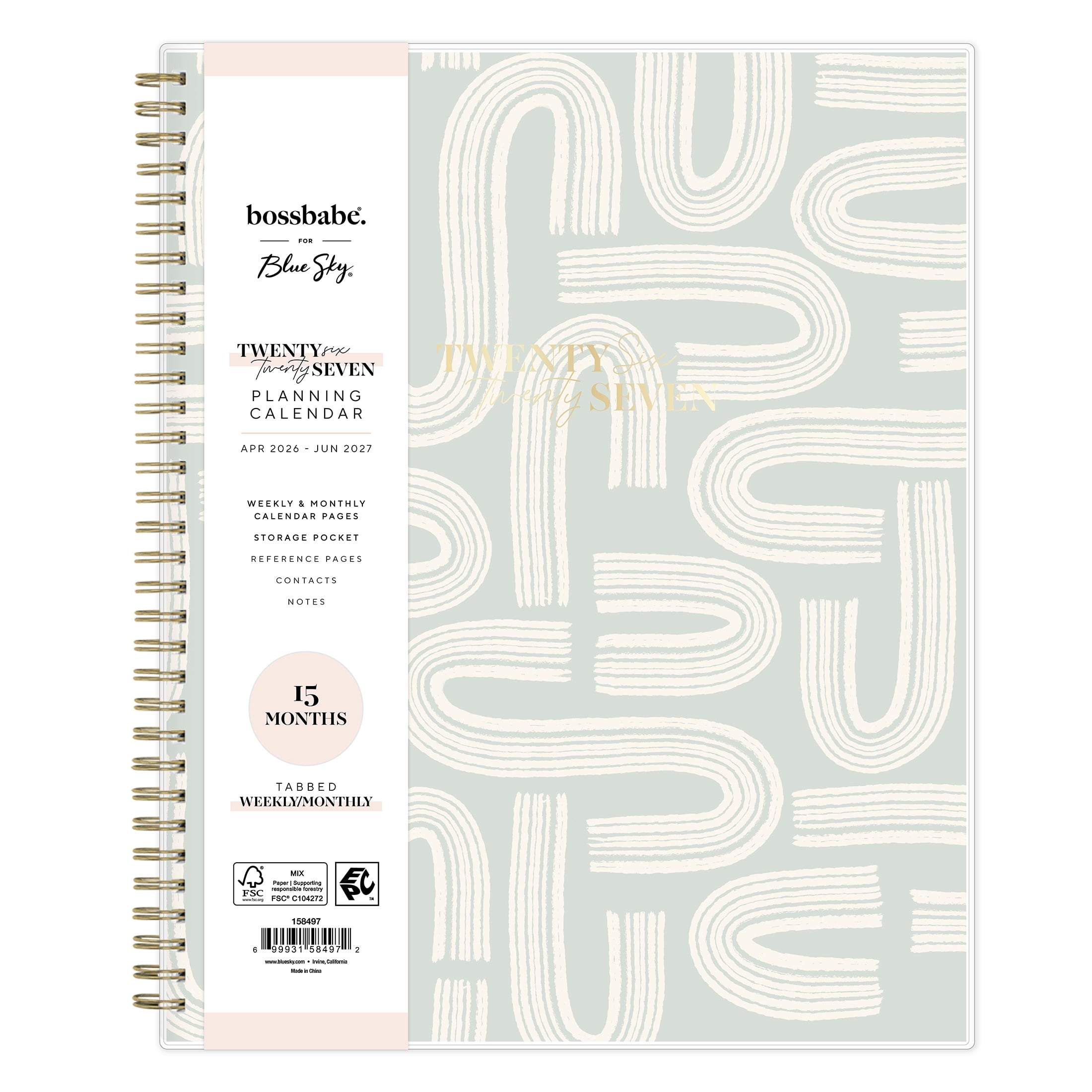 Bossbabe for Blue Sky Monthly Weekly Planner, 8.5" x 11", Ridley Mint 15-Month (April 2026 - June 2027)