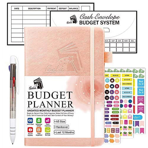 2025 Monthly Undated Bill Organizer Hardcover Financial Journal, Money Expense Tracker with Envelopes, Stickers, 1 Pe...