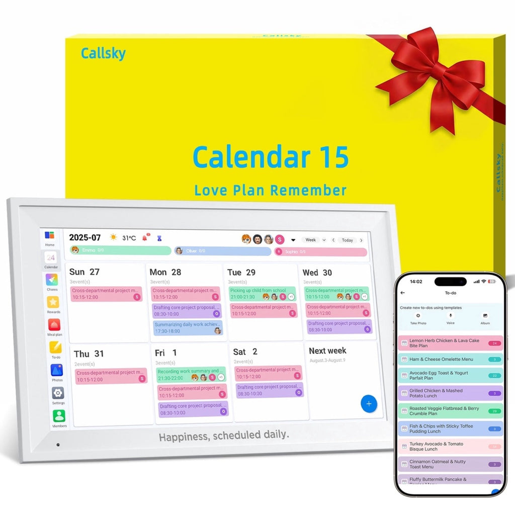 Callsky 15.6-inch Smart Digital Calendar & 1080p Photo Frame, Wall Mount Family Schedule Organizer, Mother's Day Gift for Mom