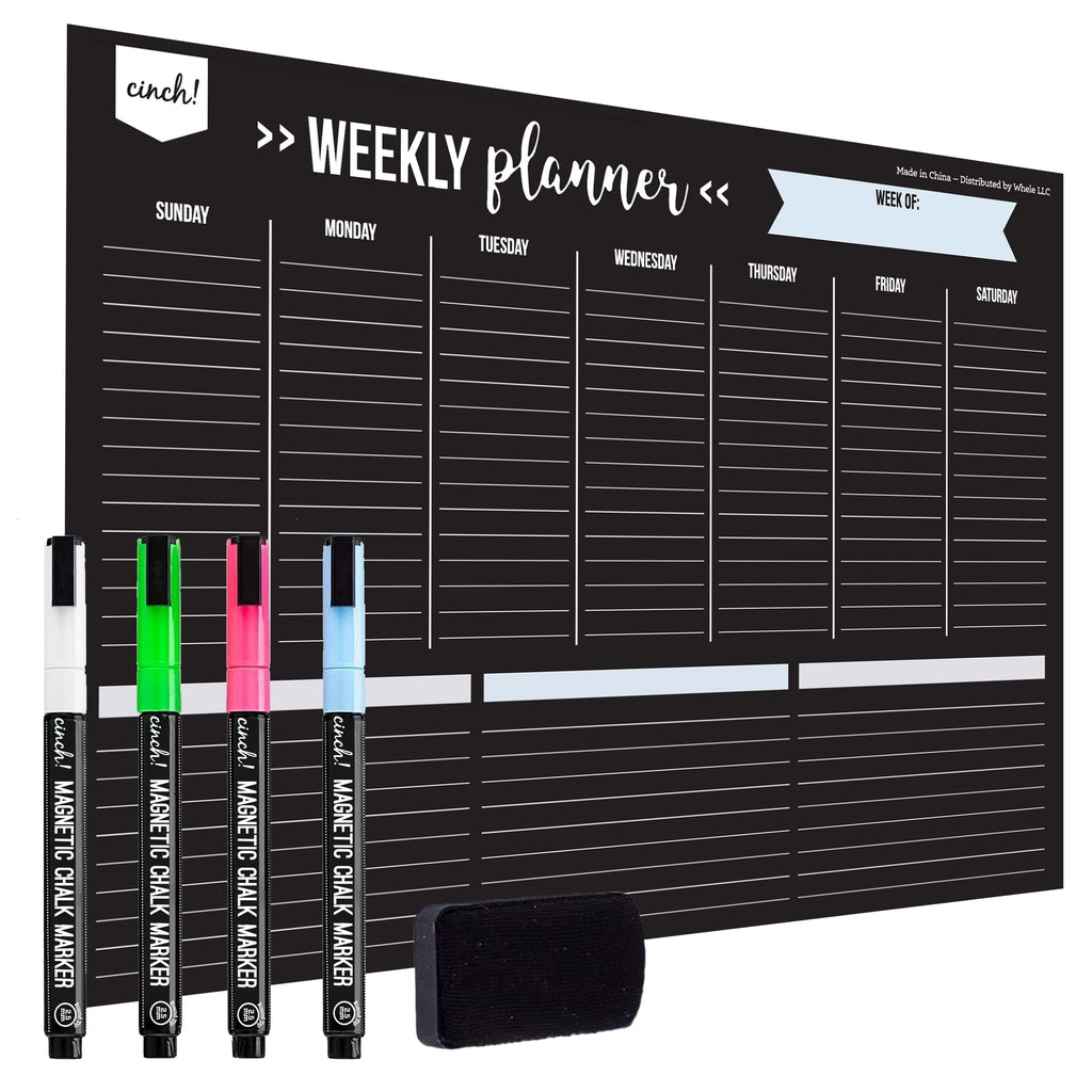 17x12-Inch Magnetic Dry Erase Weekly Planner for Fridge - Black Weekly Calendar Board with 4 Fine Tip Markers and Lar...