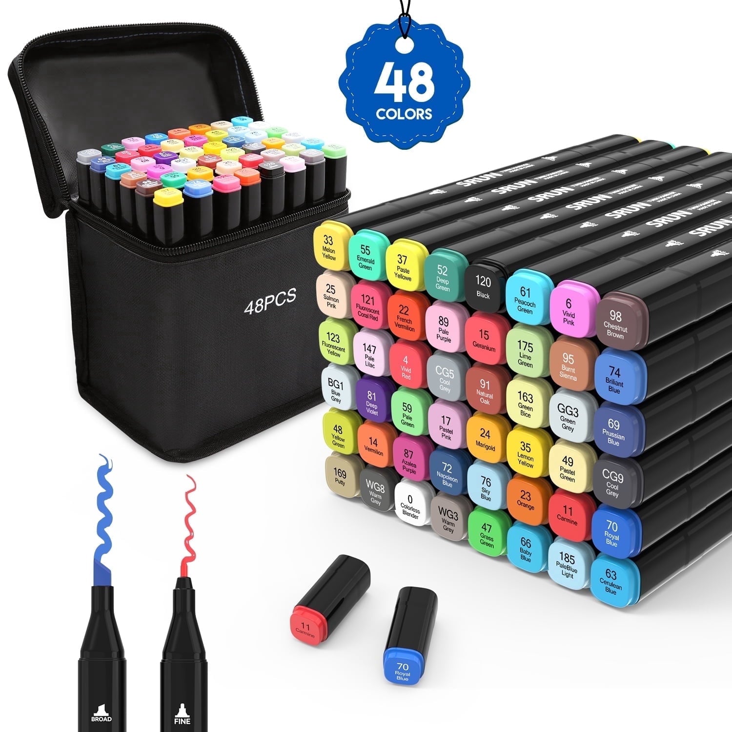 Alcohol Markers with Case, 48 Colors Dual Brush Tips Coloring Markers,Permanent Art Markers for Adult Coloring Books,...