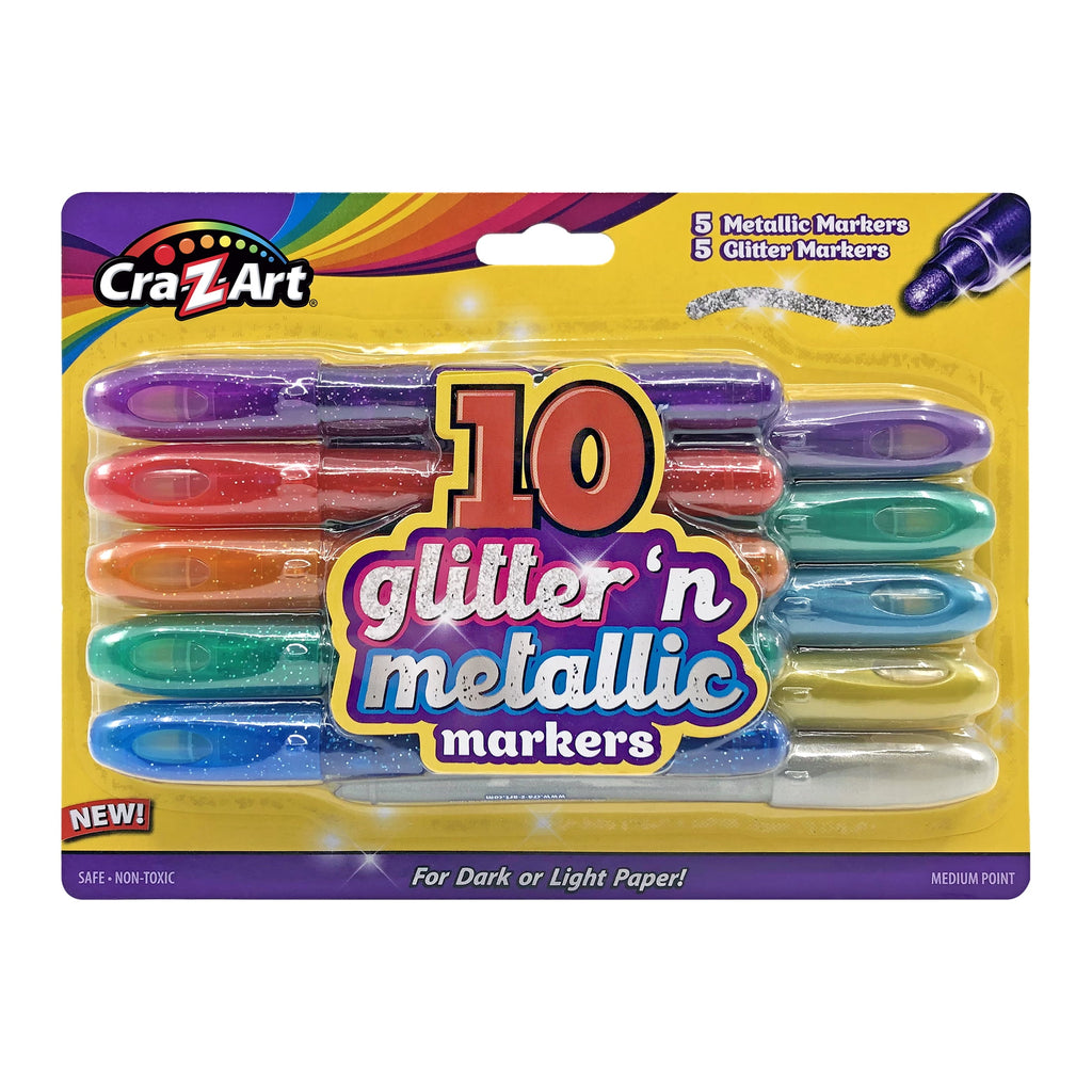 Glitter and Metallic Art Marker Set, 5 glitter and 5 metallic