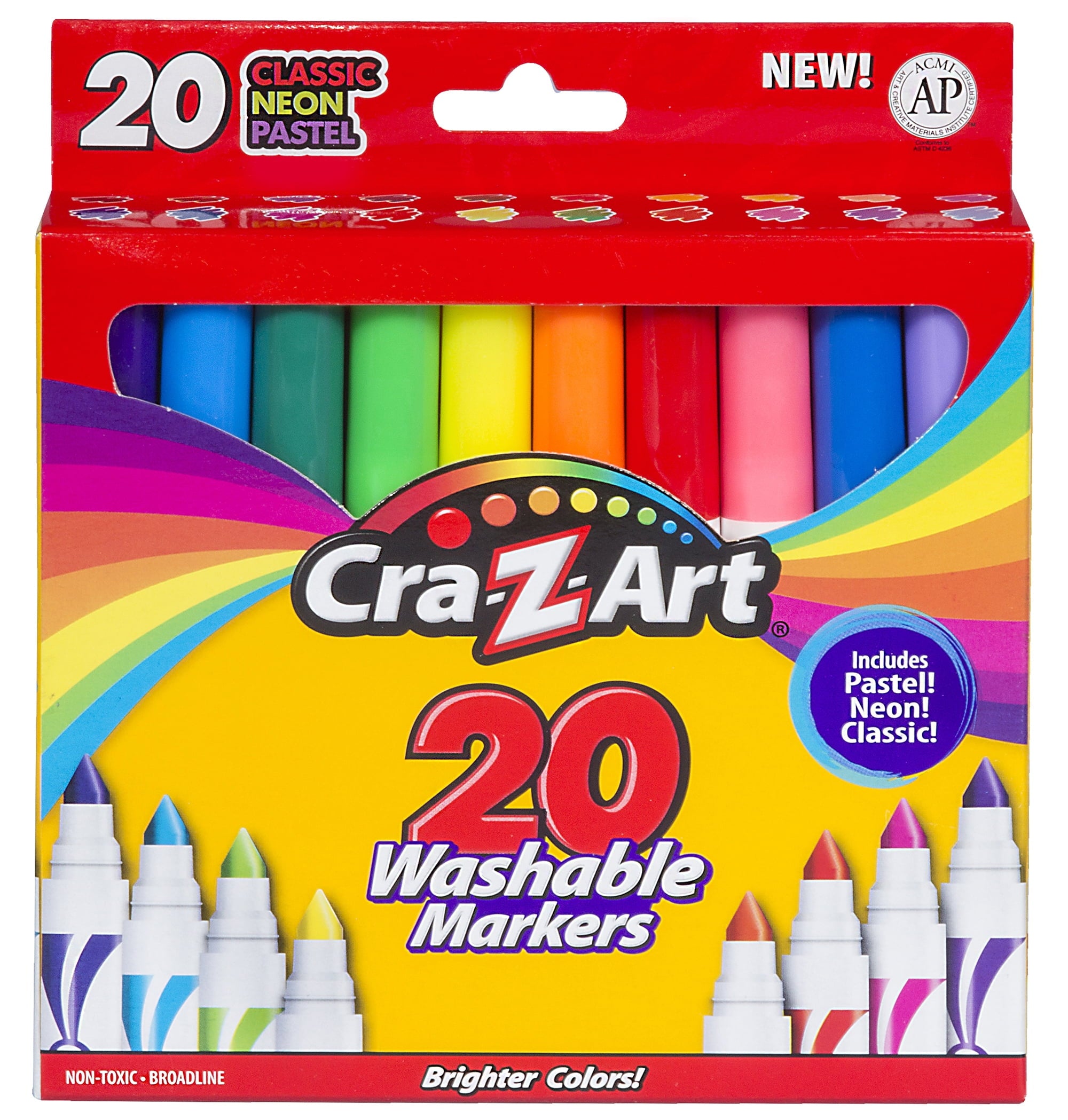 20 Count Multicolor Broad Line Washable Art Markers, Back to School Supplies