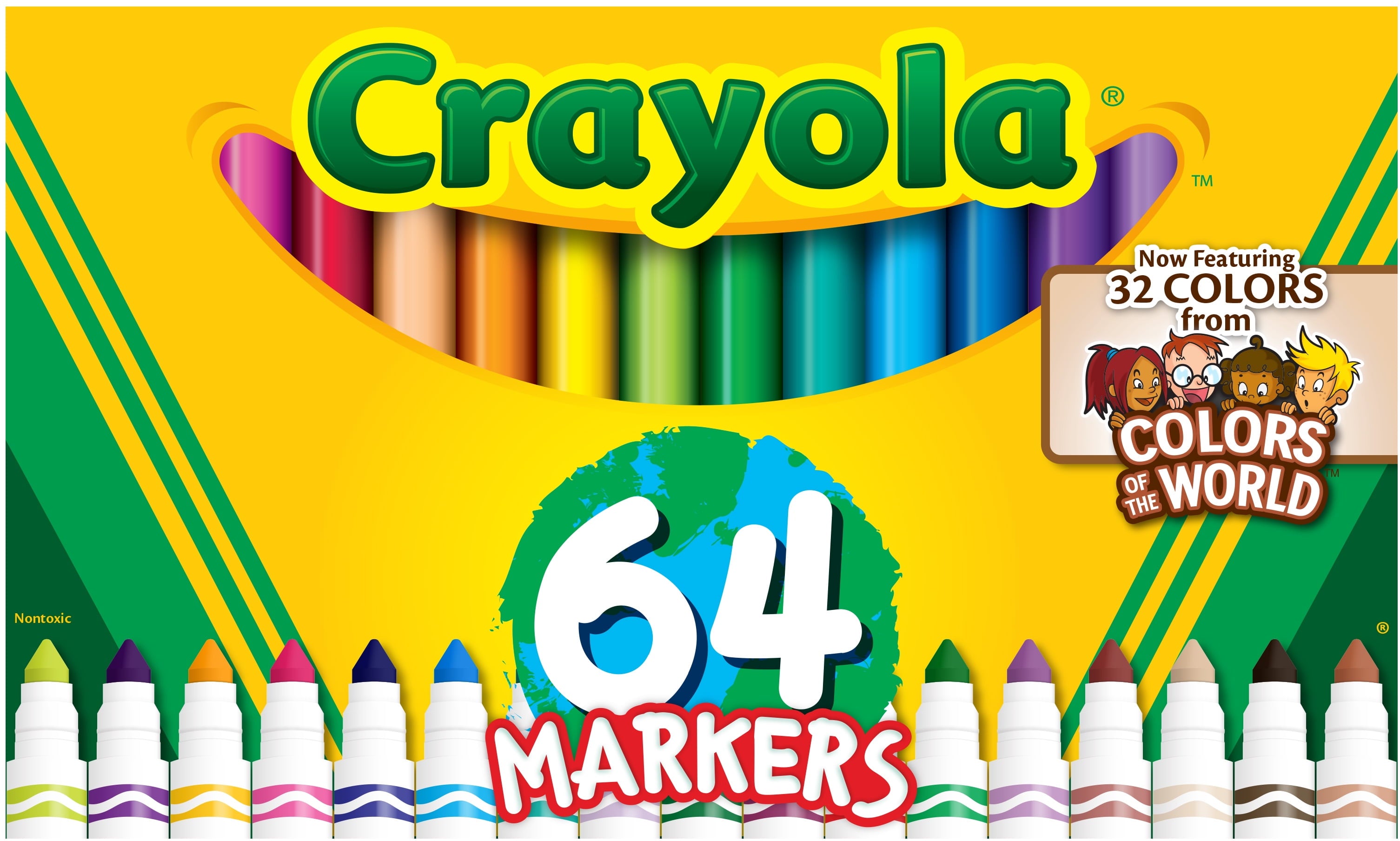 Broad Line Markers with Colors of The World, 64 Ct, Back to School Supplies, Child