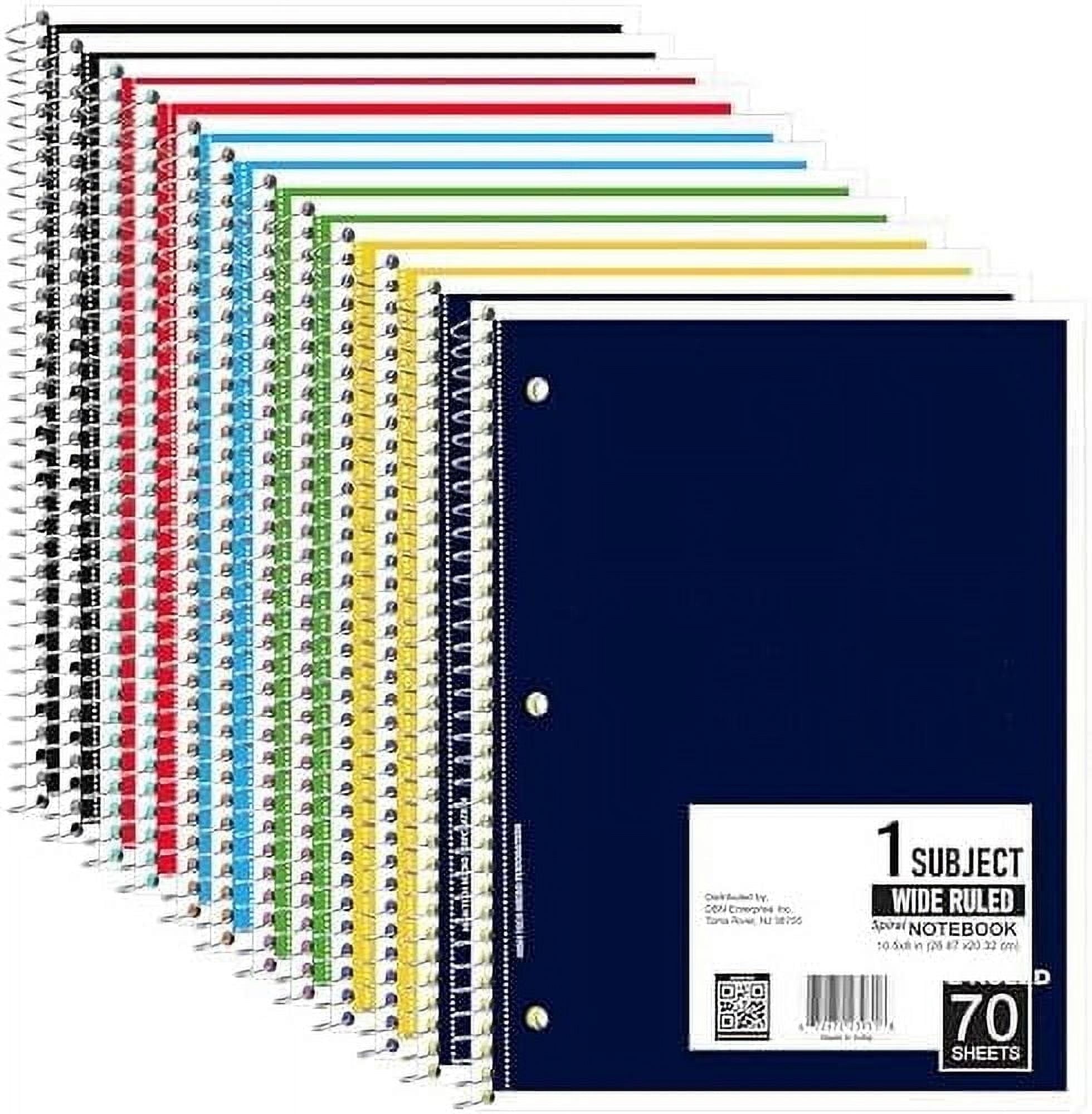 E-CLIPS USA Wide Ruled Single Subject Spiral Notebook, 50 GSM, 70 Sheets, 12 Pack