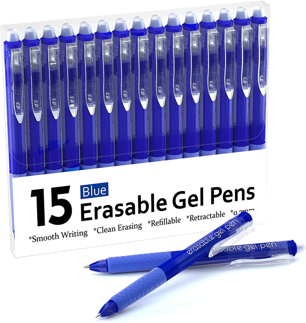 Erasable Gel Pens, Lineon 15 Pack Blue Retractable Erasable Pens Clicker, Fine Point, Make Mistakes Disappear, Blue Ink for Writing Planner
