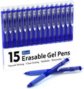 Erasable Gel Pens, Lineon 15 Pack Blue Retractable Erasable Pens Clicker, Fine Point, Make Mistakes Disappear, Blue Ink for Writing Planner