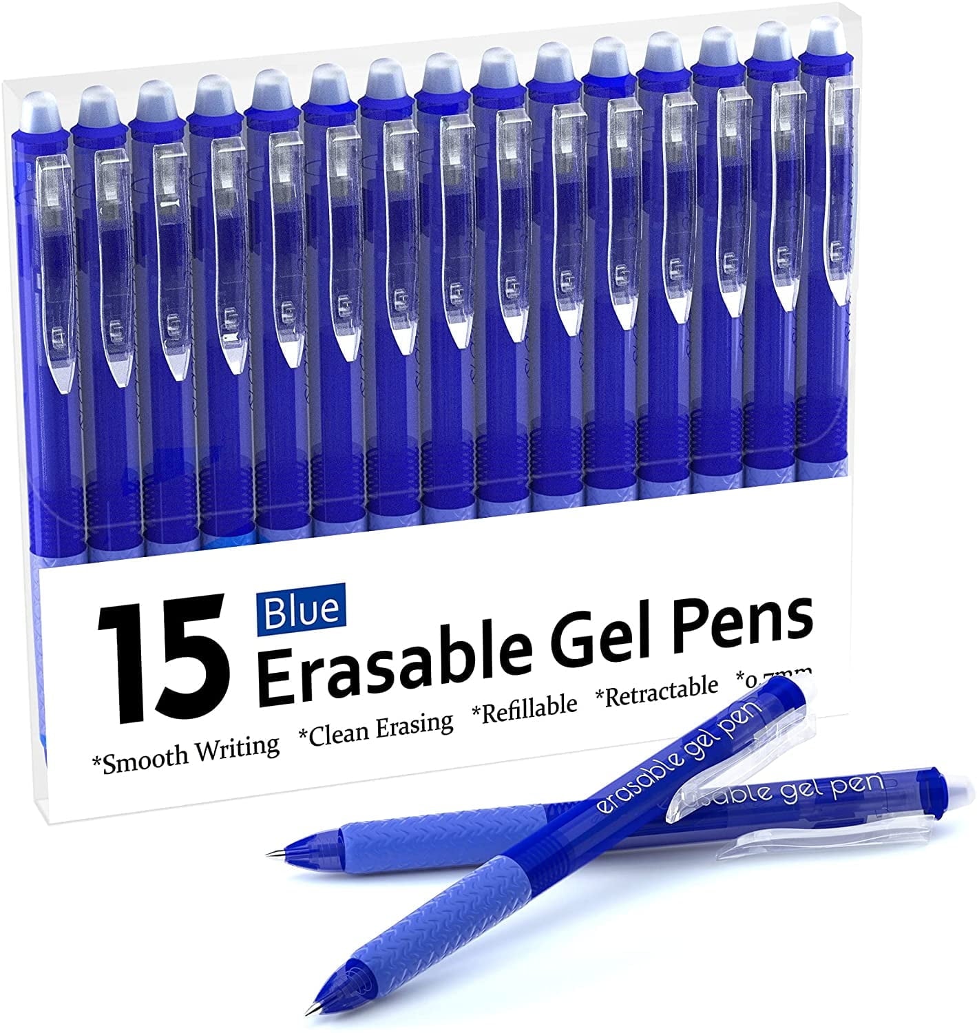 Erasable Gel Pens, Lineon 15 Pack Blue Retractable Erasable Pens Clicker, Fine Point, Make Mistakes Disappear, Blue Ink for Writing Planner