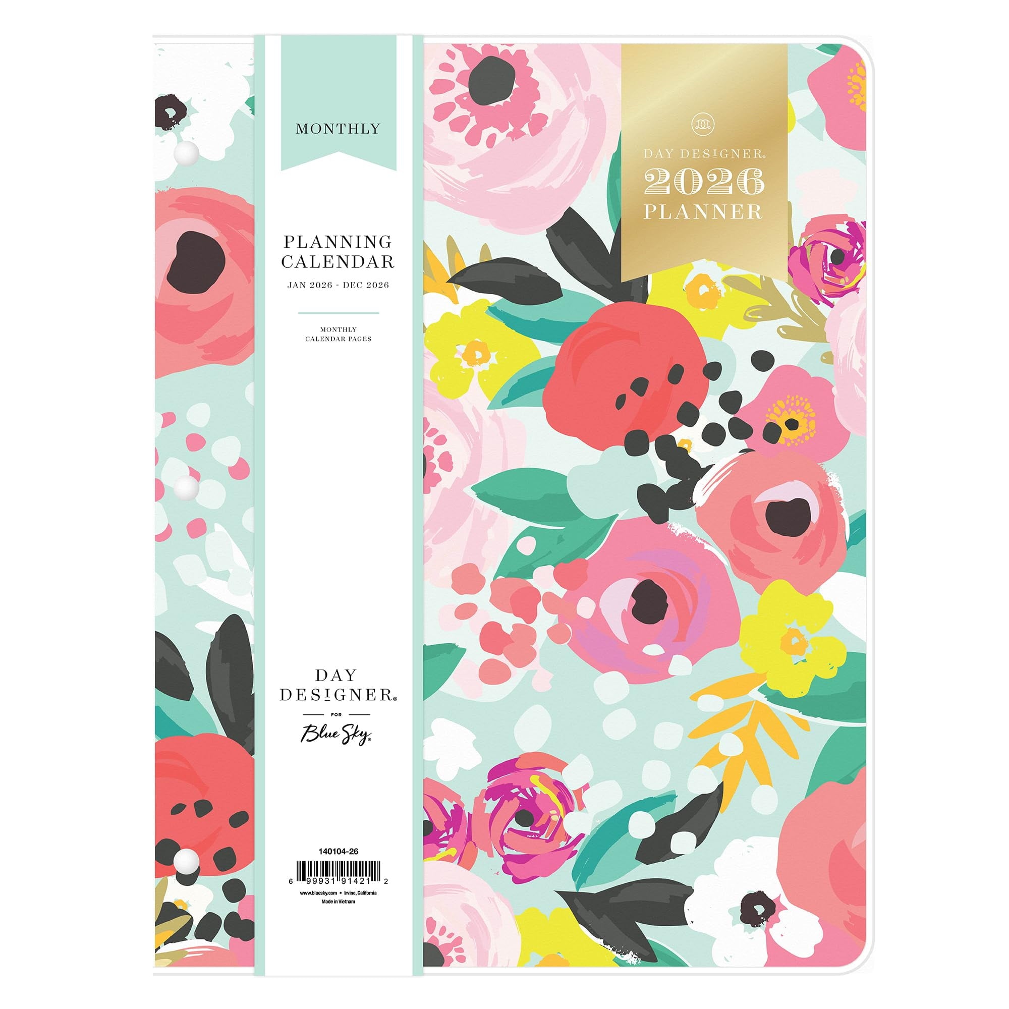 Blue Sky Day Designer 2026 Monthly Planner Calendar, January 2026 - December 2026, 8.5" x 11", Clear Flexible Cover, Stapled Binding, Secret