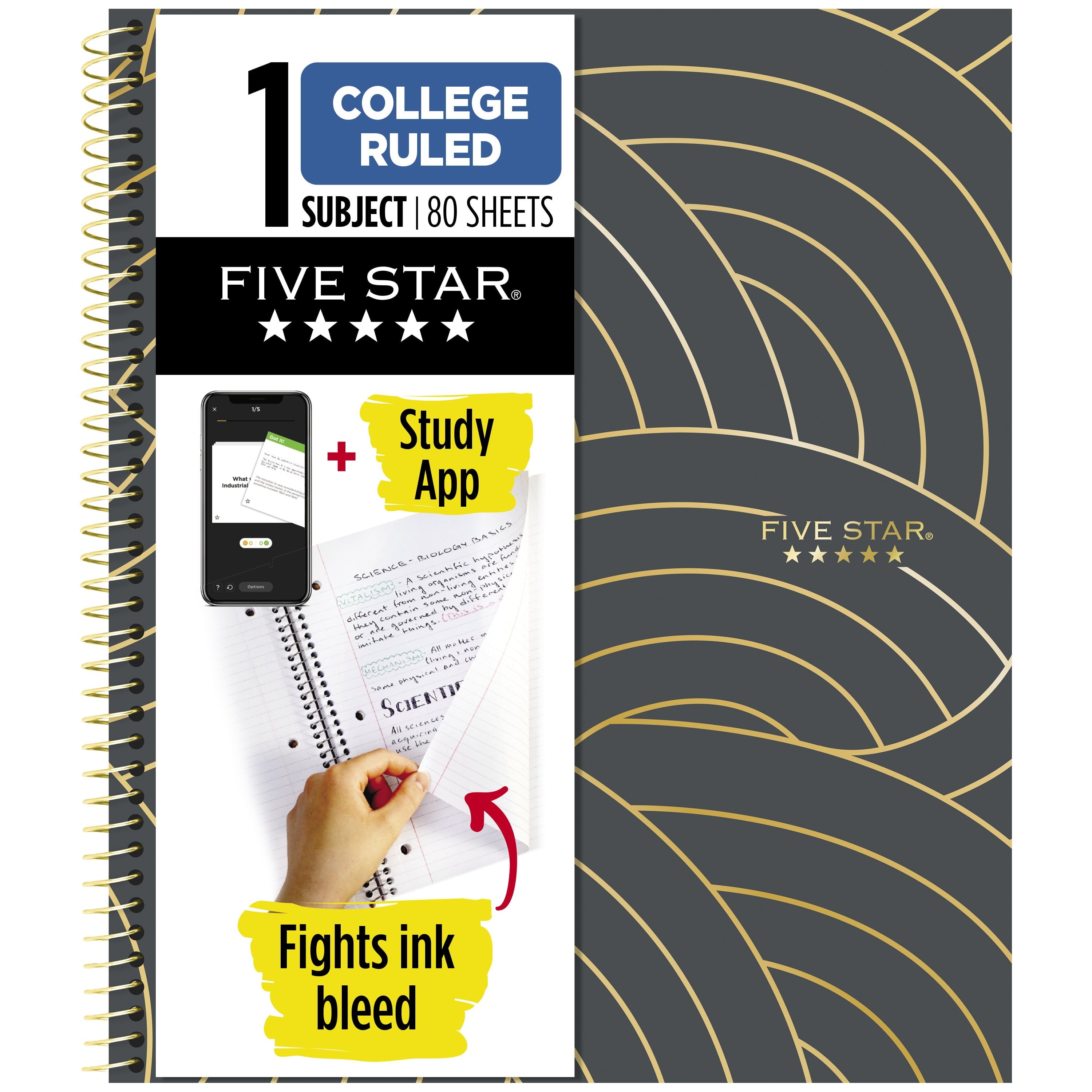 Five Star Align Notebook Plus Study App, 1 Subject, College Ruled, 8.5" x 11", Waves (820158FA-WMT)