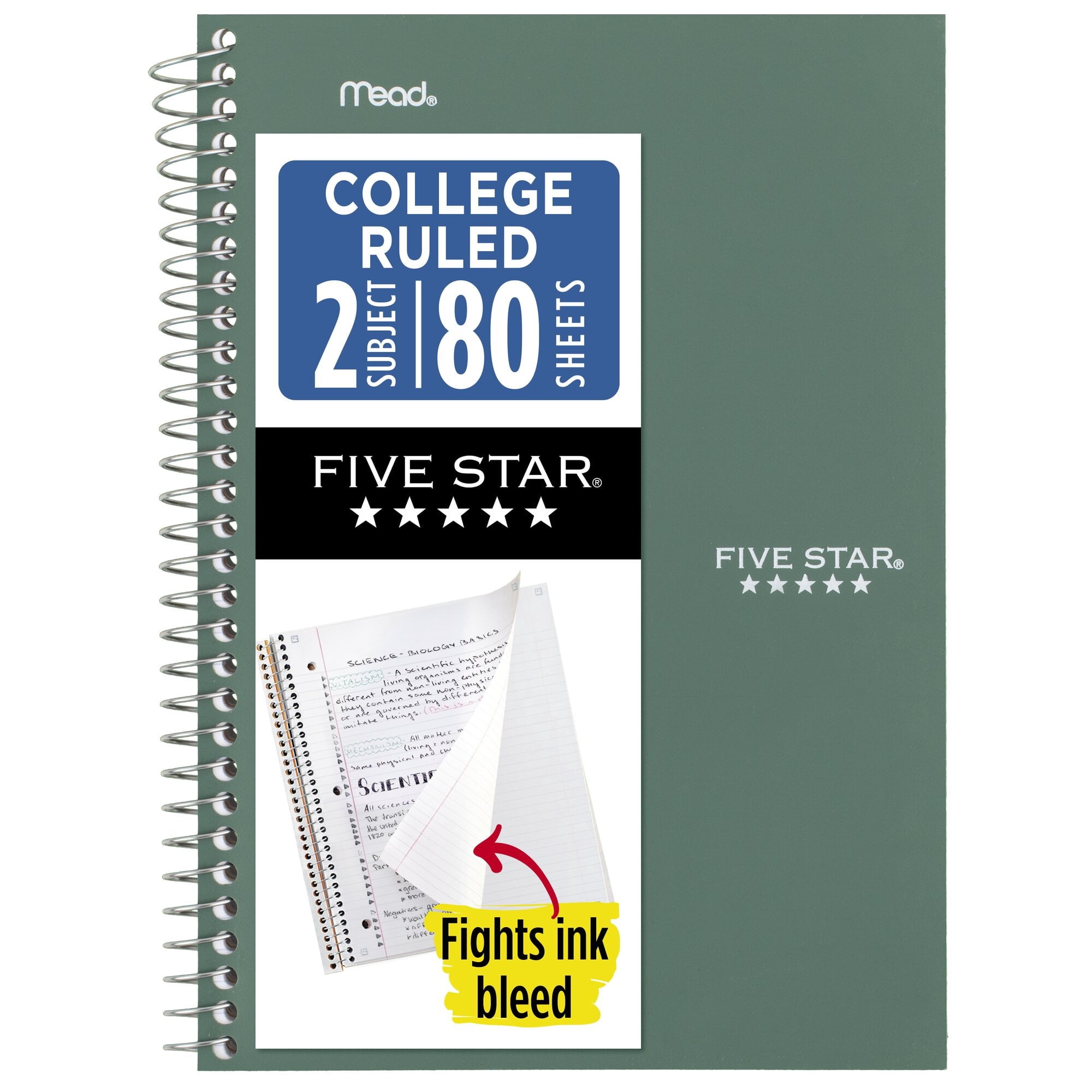 Spiral Notebook, 2 Subject, College Ruled, 6" x 9.5", Seaglass Green
