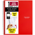 1 Subject Wide Ruled Notebook Plus Study App, 8" x 10.5", Fire Red, Poly, Spiral, 100 Sheets