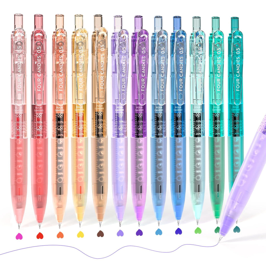 12Pack 0.5mm Quick Dry Retractable Gel Pen Set, Cute Transparent Fine Point Multicolor Note Taking Aesthetic lnk Pens...