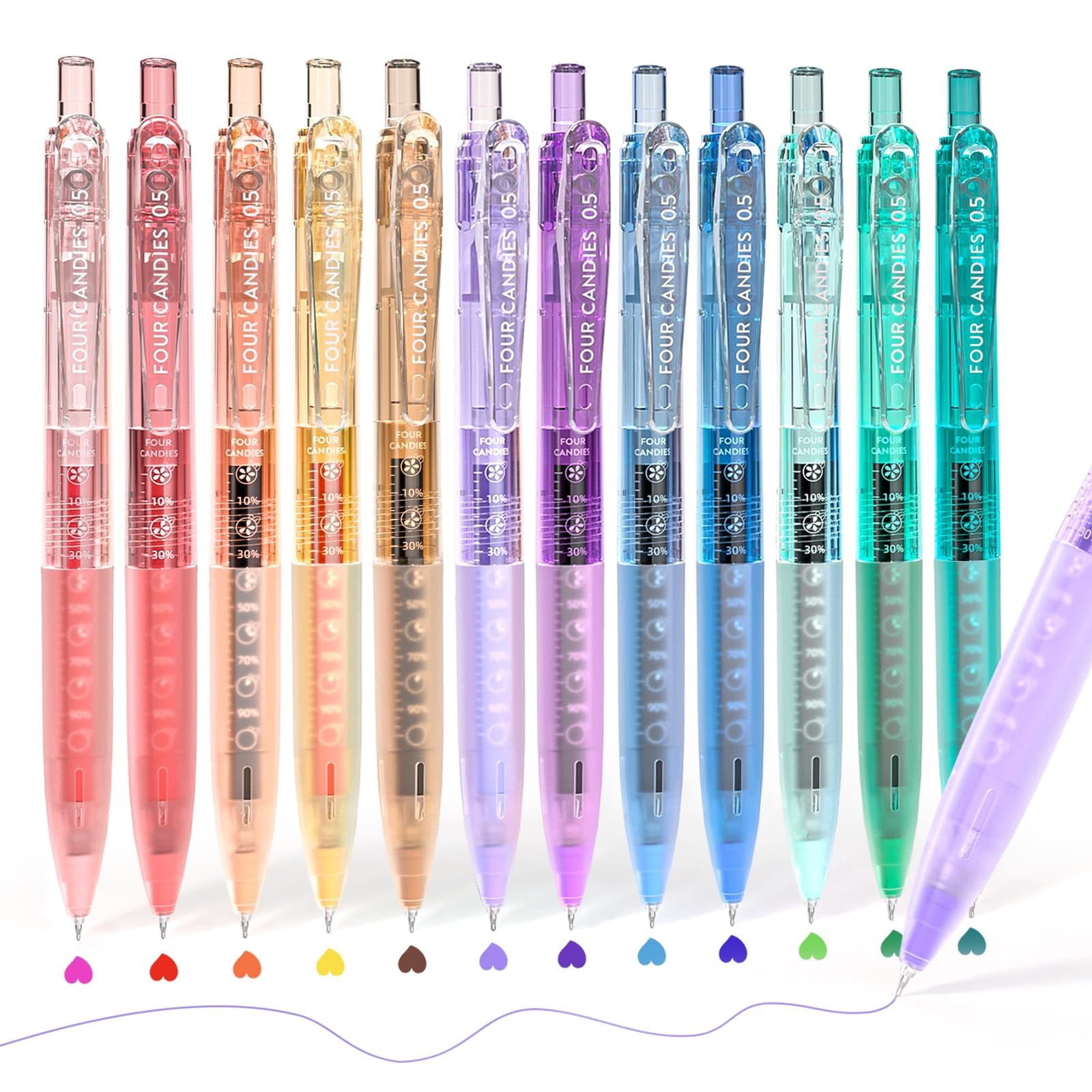 12Pack 0.5mm Quick Dry Retractable Gel Pen Set, Cute Transparent Fine Point Multicolor Note Taking Aesthetic lnk Pens...