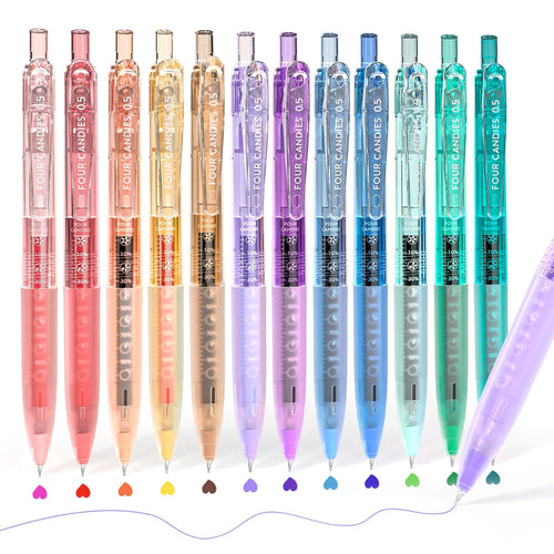 12Pack 0.5mm Quick Dry Retractable Gel Pen Set, Cute Transparent Fine Point Multicolor Note Taking Aesthetic lnk Pens...