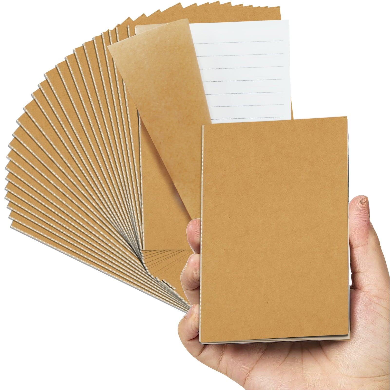 24 Pack A6 Mini Journal, 3.5"x 5", Thick & Lined Paper, Pocket Notebook, Softcover, Small Memo Notepad (Brown Kraft)