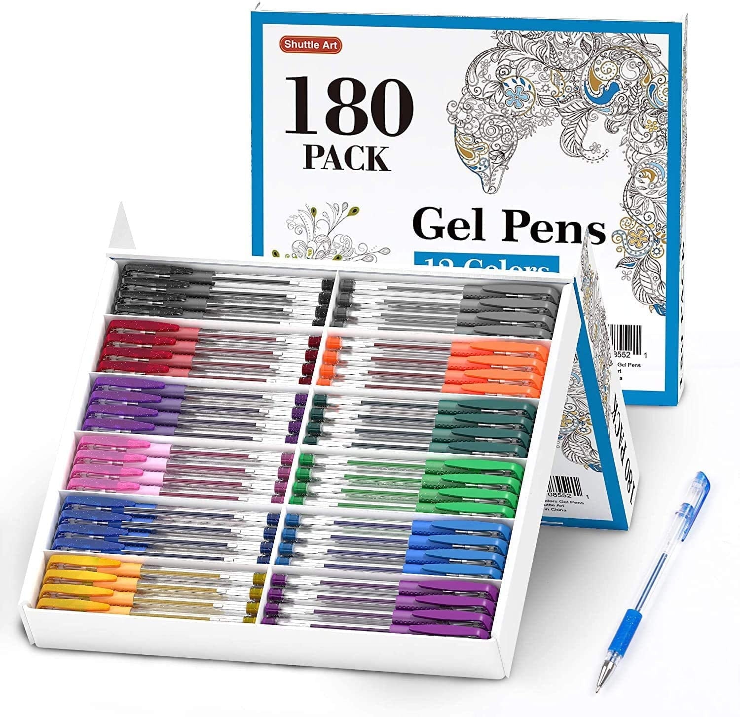 Gel Pens, 180 Pack Gel Pens Set, 12 Assorted Colors Bulk Classroom Pack for Adults Coloring Books Drawing Doodling Cr...