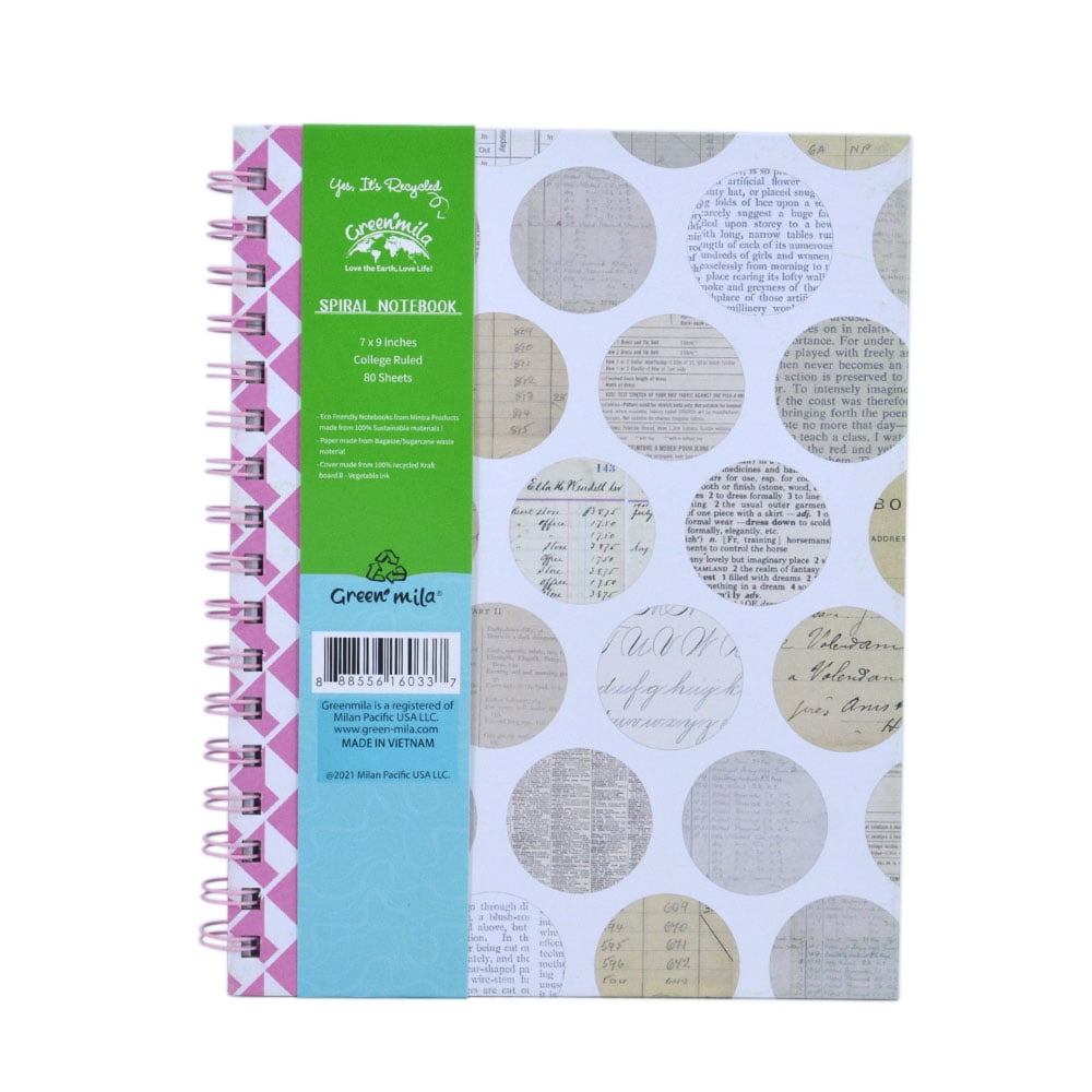 Spiral Notebook, 7x9, Eco Friendly, Polka Dot