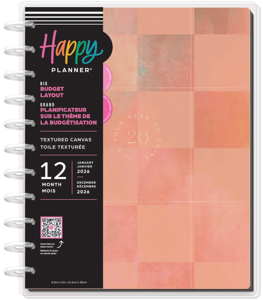 Big 12 Month Disc Bound Dated Planner-Textured Canvas Budget Jan '26 - Dec '26