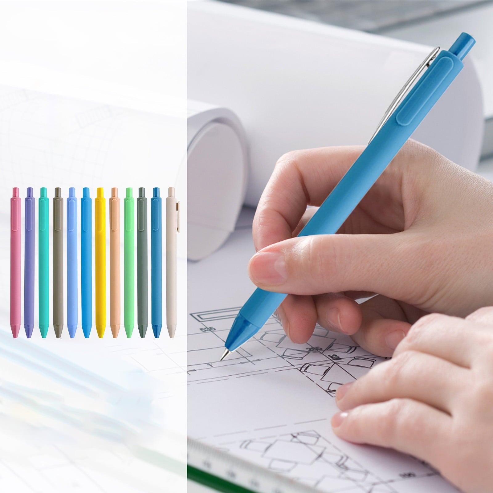 Colored Click Gel Pen Set 12 Pack with 0.5mm Fine Tip Smooth Ink for Comfortable Writing Note Taking Journaling Offic...
