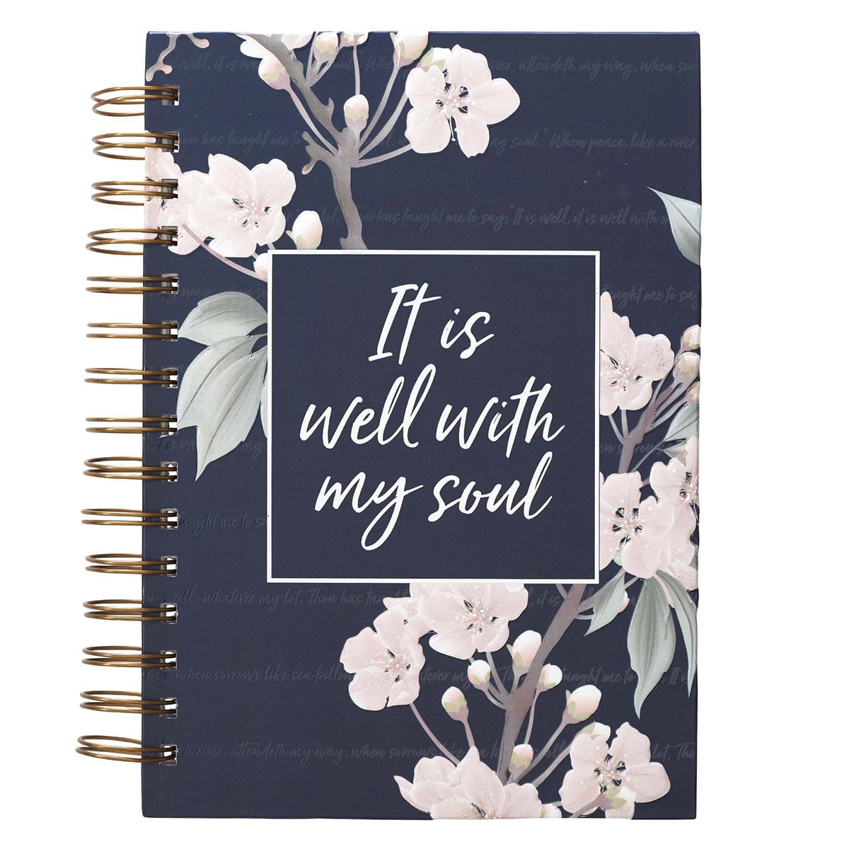 Inspirational Spiral Journal Notebook for Women It is Well Navy Blue Floral Wire Bound w/192 Ruled Pages, Large Hardc...