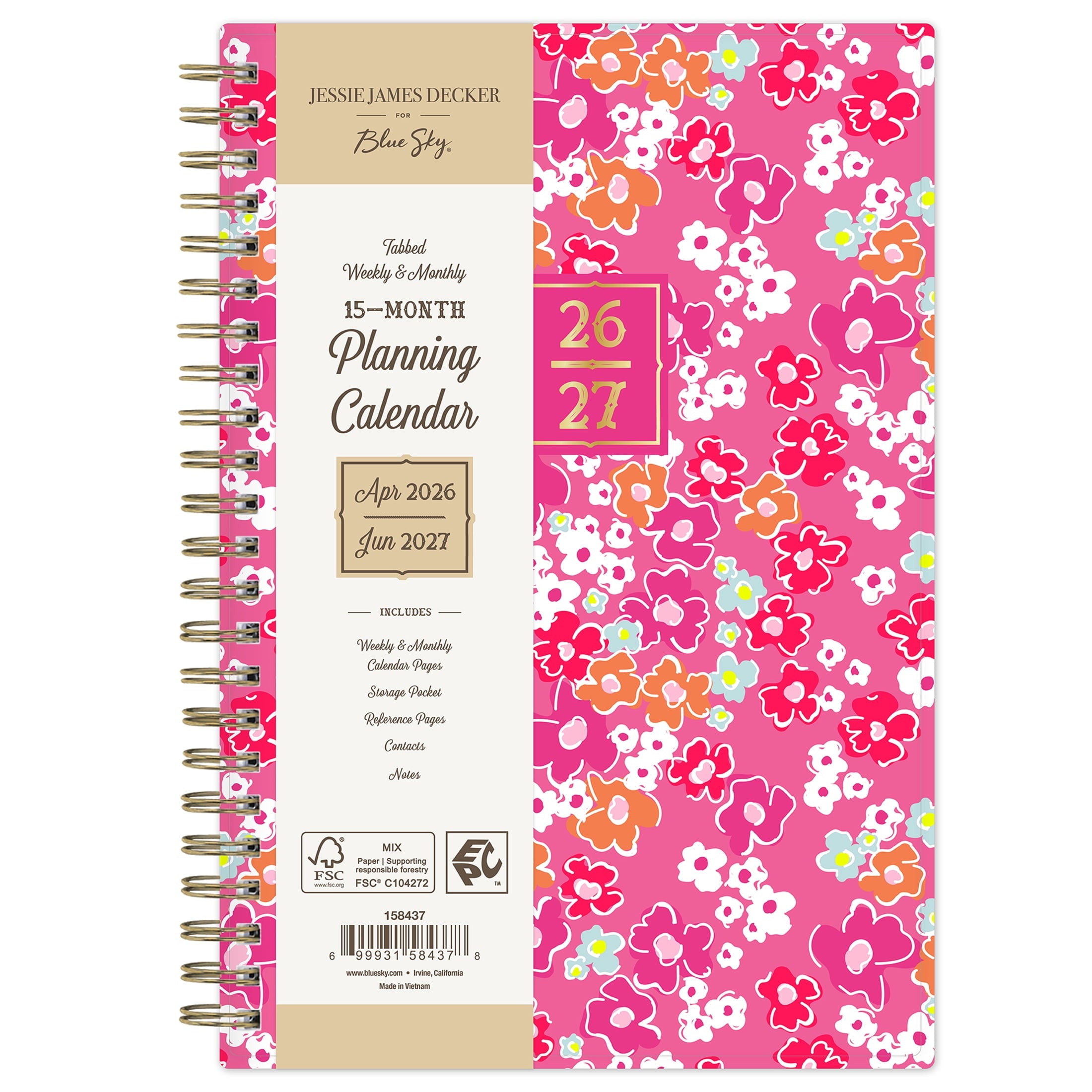 for Monthly Weekly Planner, 5" x 8", Jess Pink 15-Month (April 2026 - June 2027)
