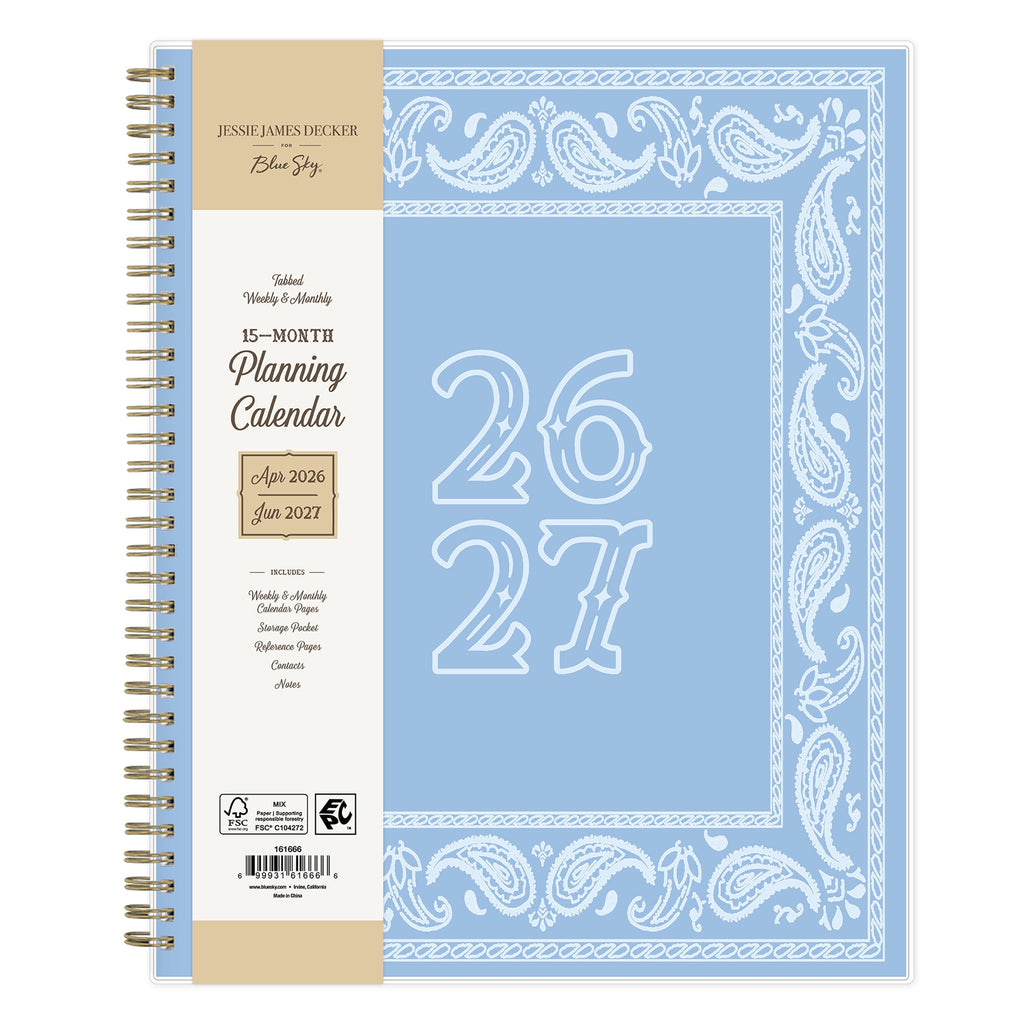 for Monthly Weekly Planner, 8.5" x 11", Hanky Blue 15-Month (April 2026 - June 2027)