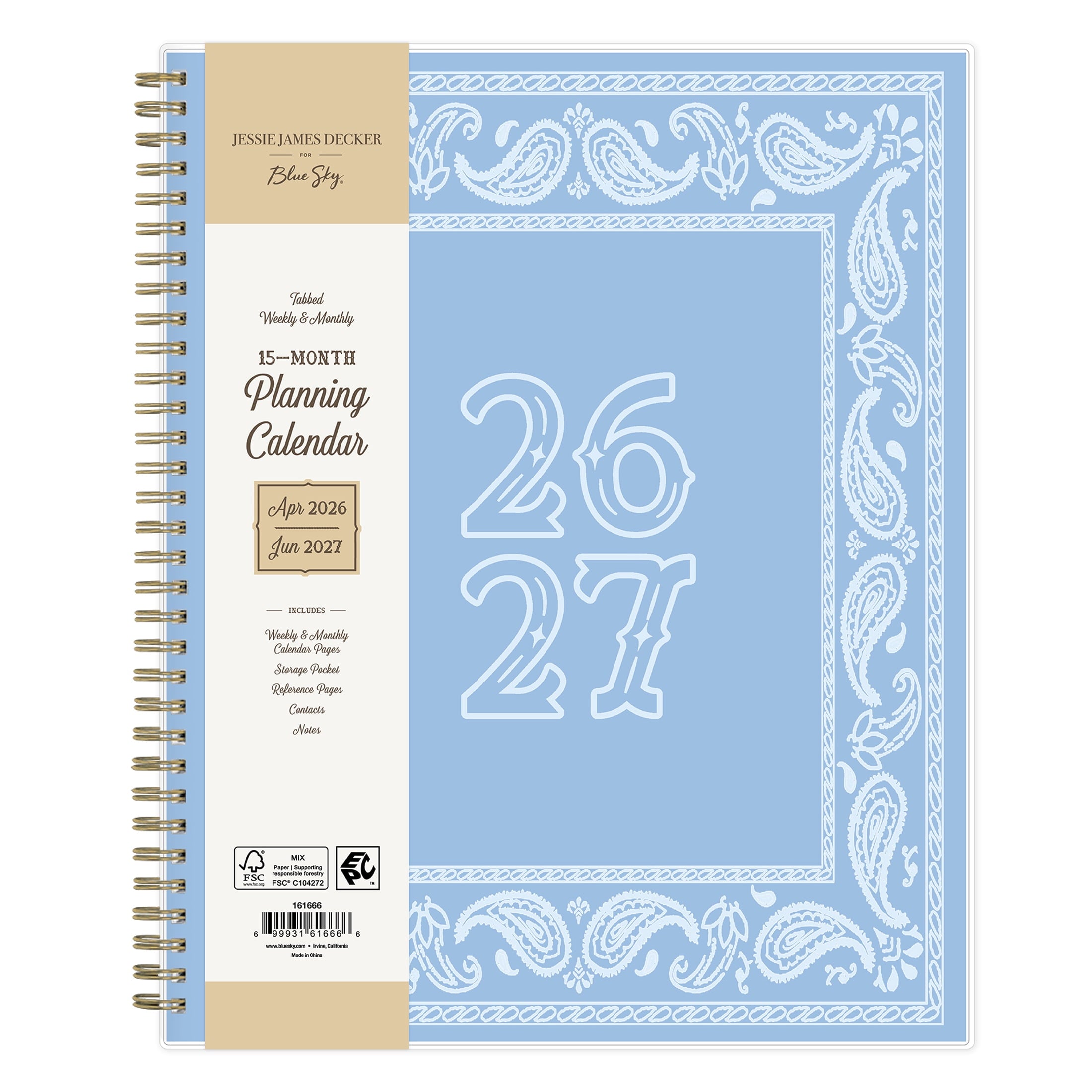 for Monthly Weekly Planner, 8.5" x 11", Hanky Blue 15-Month (April 2026 - June 2027)