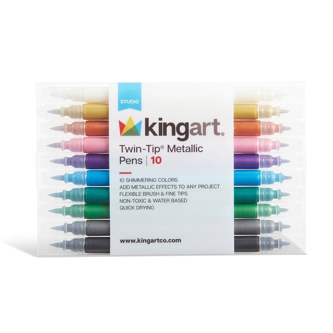 Twin Tip Brush/ Fine Tip Metallic Markers Set – 10 Shimmer Colors for Drawing, Lettering & Art