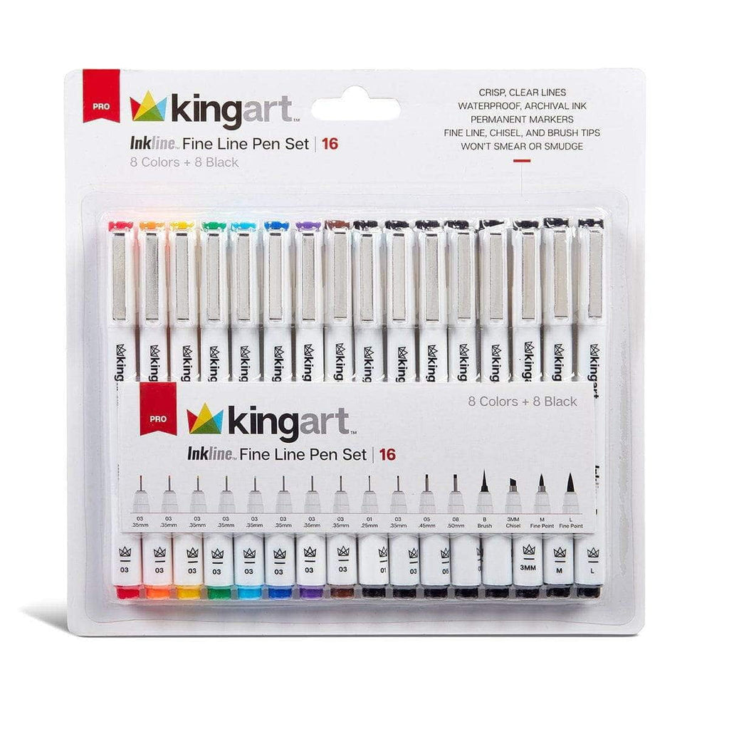 KINGART Inkline Fine Line Art & Graphic Pens, Archival Japanese Ink, Set of 16 Unique Nibs