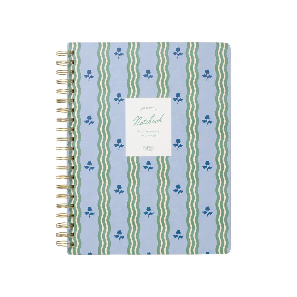 College Ruled, Lined Notebook, Spiral, Hardcover, B5 Size - 7.1"" x 10"" inches, Stripe and Floral Print - Ric Rac, Blue
