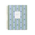 College Ruled, Lined Notebook, Spiral, Hardcover, B5 Size - 7.1"" x 10"" inches, Stripe and Floral Print - Ric Rac, Blue