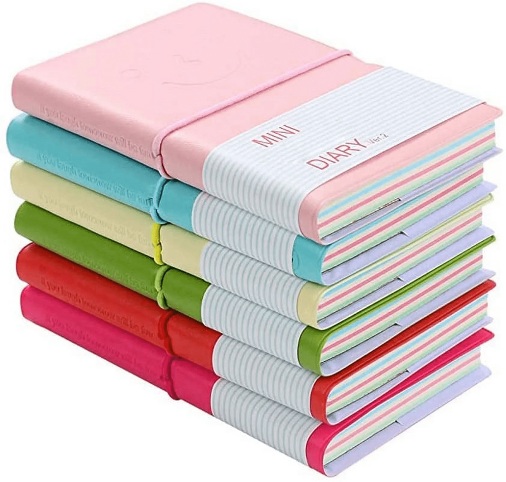 Pocket Notebook, Mini Smiley Diary Notepads with Imitation-Leather Cover, Blank Pages, Portable Pocket Memo Book Easy...
