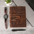 Leather Journal with unlined Deckle Edge Paper and Vintage Key/Handmade Writing Notebook Diary/Bound Daily Notepad fo...