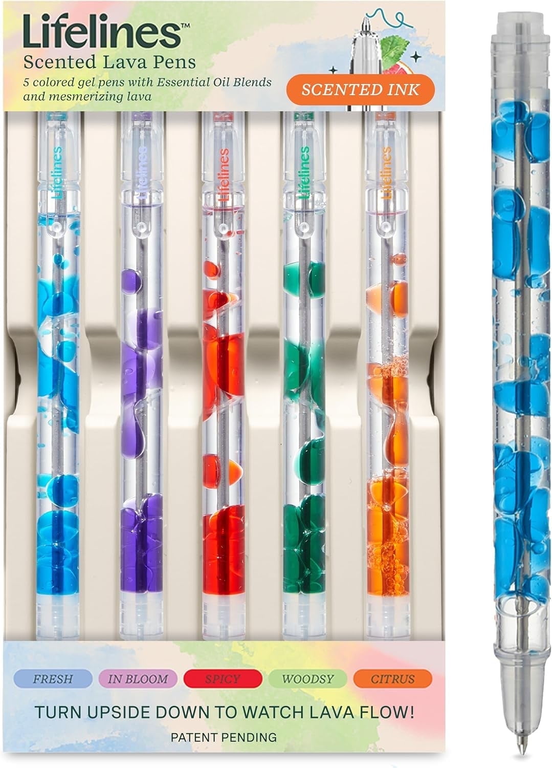 Multi-Color Scented Lava Gel Pen Set, 0.5mm Colored Gel Pens Infused with Scented Essential Oil Blends, 5 Pack