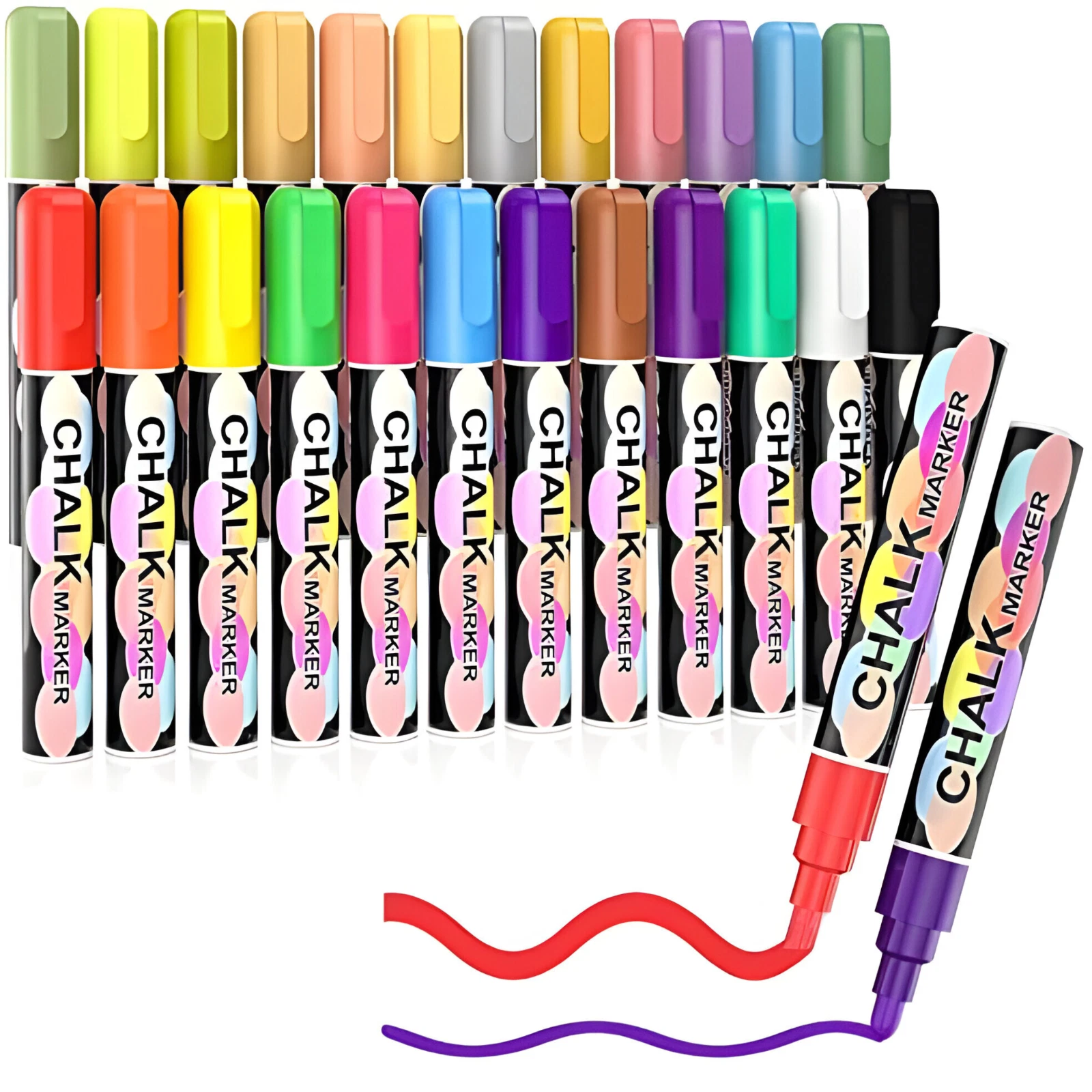 Liquid Chalk Markers Pens - 24 Colors Washable & Wet Erase Neon Chalk Makers for Blackboard, Chalkboard Signs, Glass ...