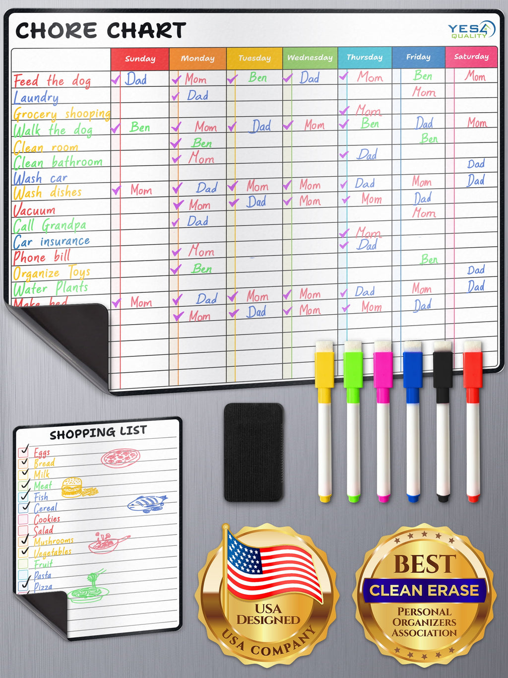 11"x14" Weekly Planner & 6.5"x8.5" Shopping List W/ Markers & Eraser