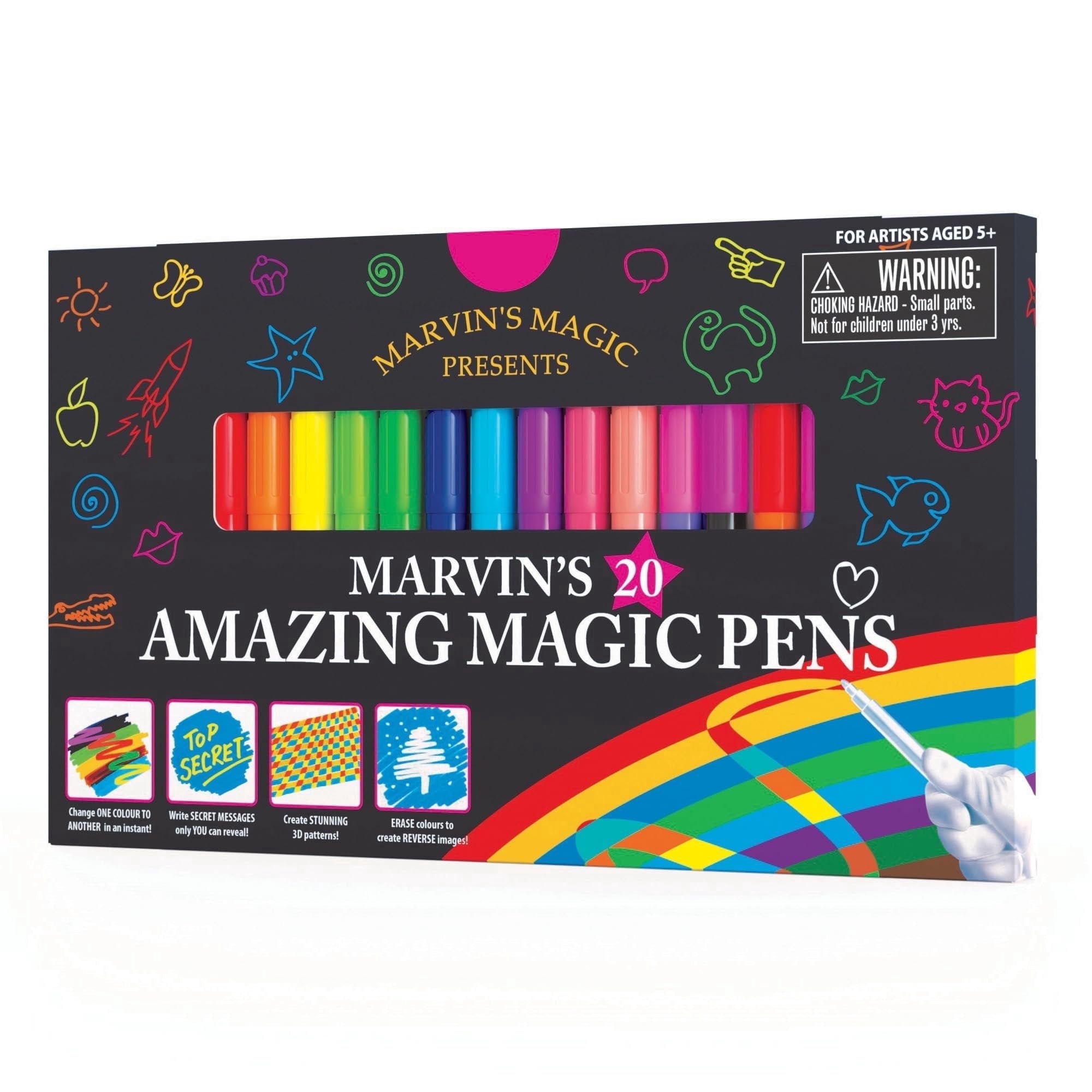 Original x 20 Amazing Magic Marker Pens - Color Changing Magic Pen Art - Create 3D Lettering or Write Secret Messages...