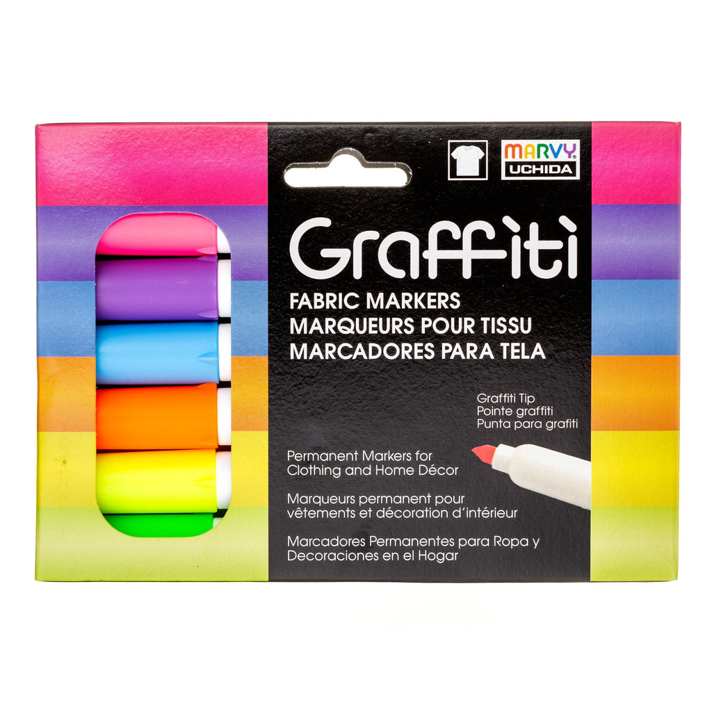 Neon Graffiti Fabric Marker Set - 6 Permanent Vibrant Colors