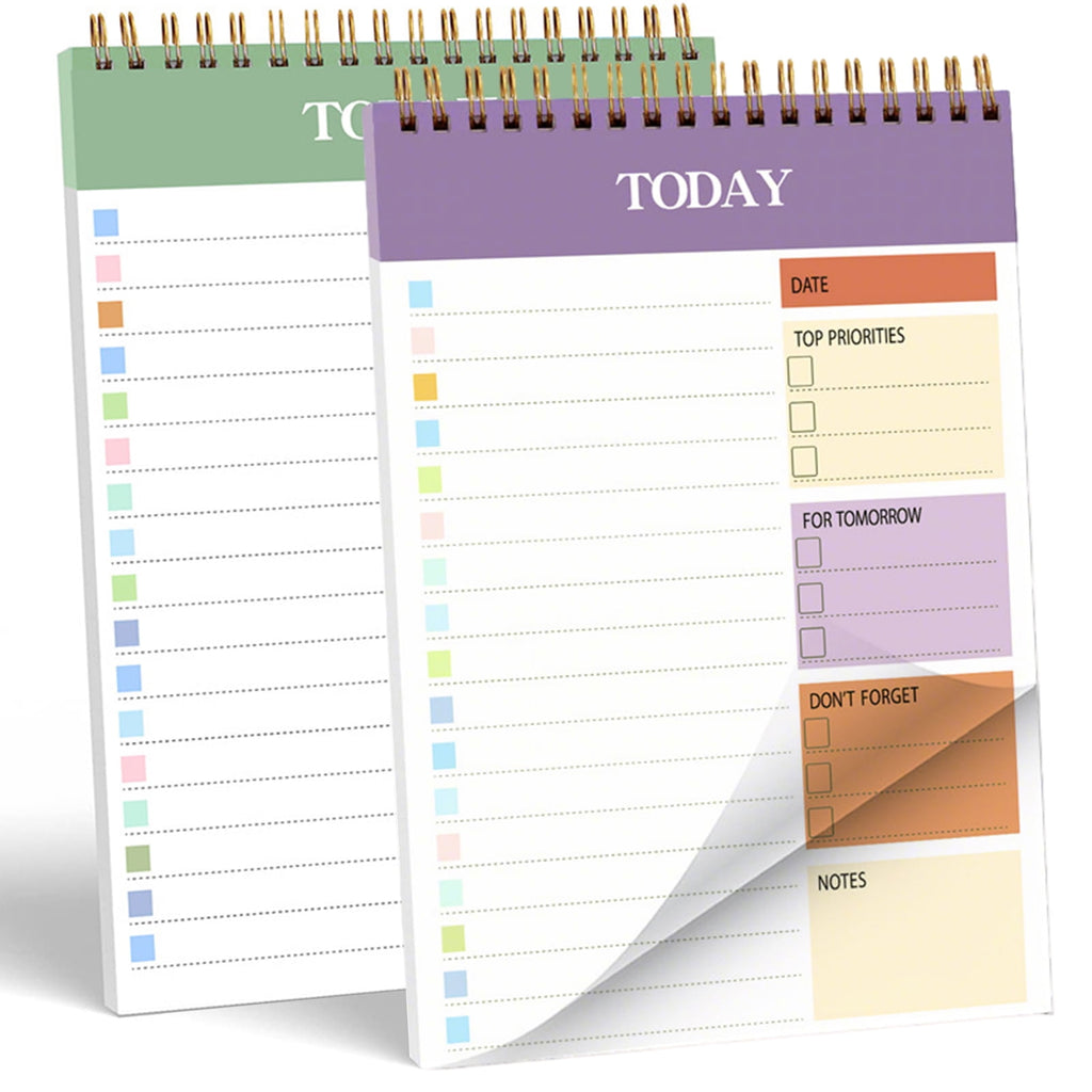 MerryNine 2 Pack A5 Daily Planner Notepad, 104 Pages, 8.66" x 5.51" To Do List Notepad