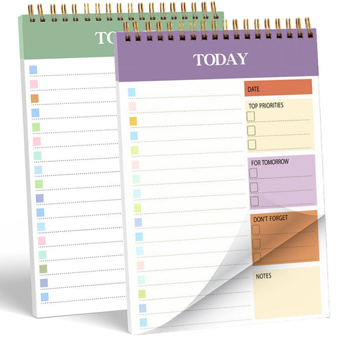 MerryNine 2 Pack A5 Daily Planner Notepad, 104 Pages, 8.66" x 5.51" To Do List Notepad
