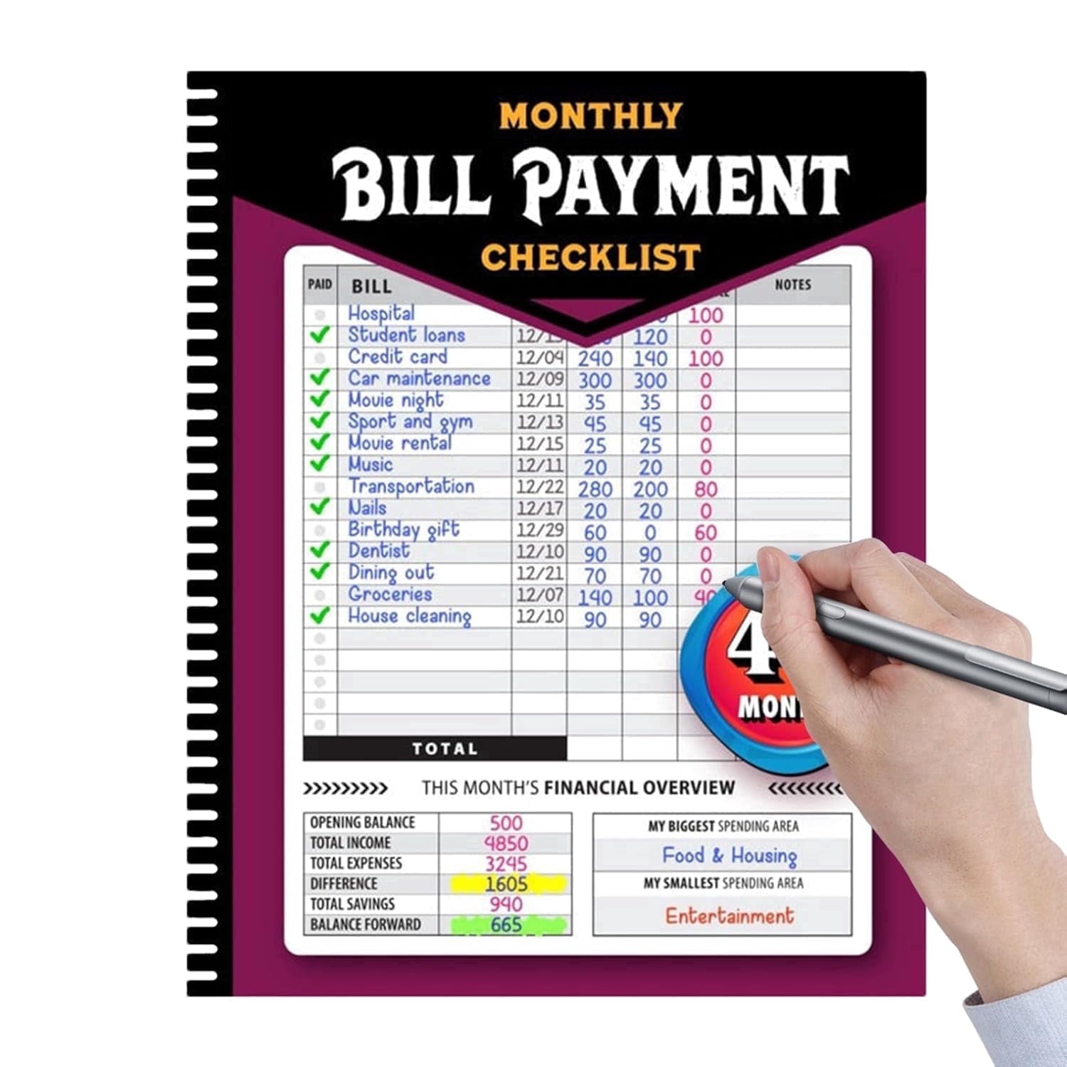Monthly Bill Payment Checklist: Bill Tracker Notebook l  8"x10" The 4-Year Guide for Families & Money Managers, 960 Billing Records Included