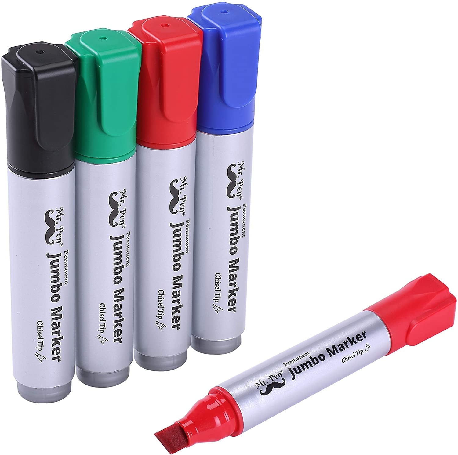Jumbo Permanent Markers, 4 Pack, Assorted Color, Chisel Tip, Large Permanent Markers