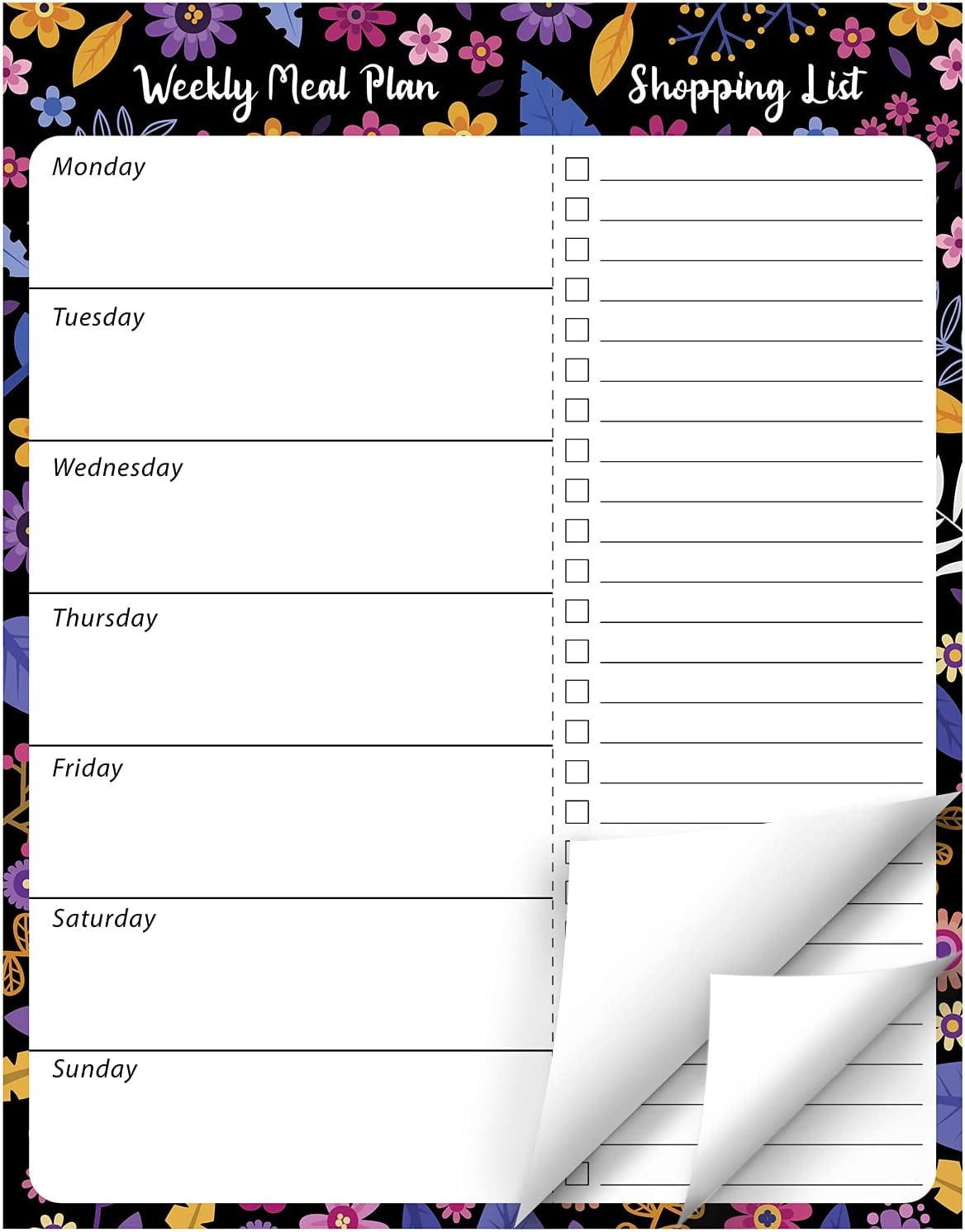 Naler Weekly Meal Planner and Grocery List Pad - 50 Weeks Magnetic Menu Planning, 7" x 9" - Black