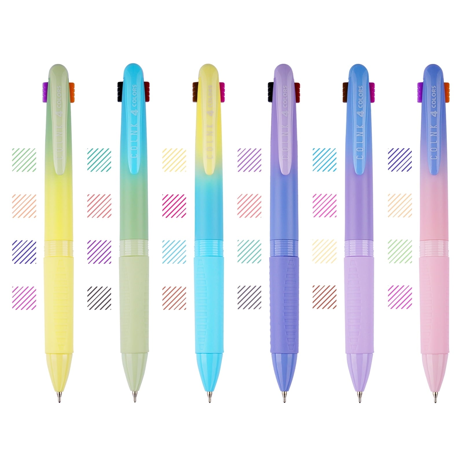 4-in-1 Gel Ink Pens Set of 6, 6 PCS Gradient Pens, Smooth 0.7mm Bullet Tip & Multicolor Quick-Dry Ink for Journaling,...