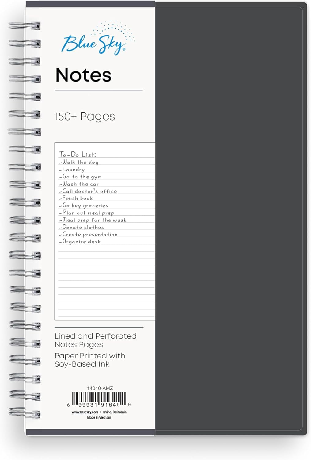 Notes Professional Notebook, Flexible Cover, Twin-Wire Binding, Lined and Perforate Pages, (5.5" x 8.5"), Gray