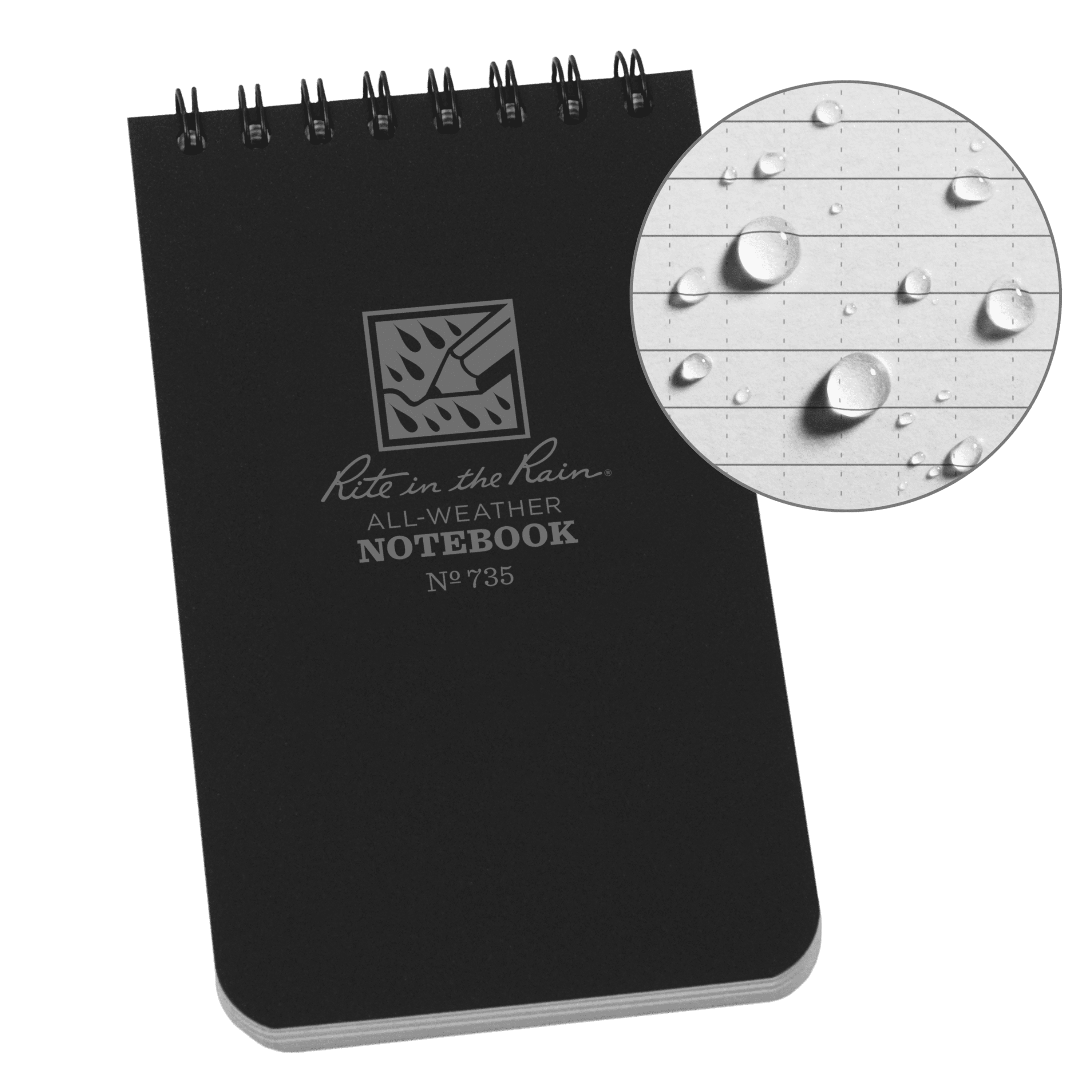 All-Wear Top-Spiral Notebook, 3" x 5", Black Cover, Universal Pattern (No. 735)