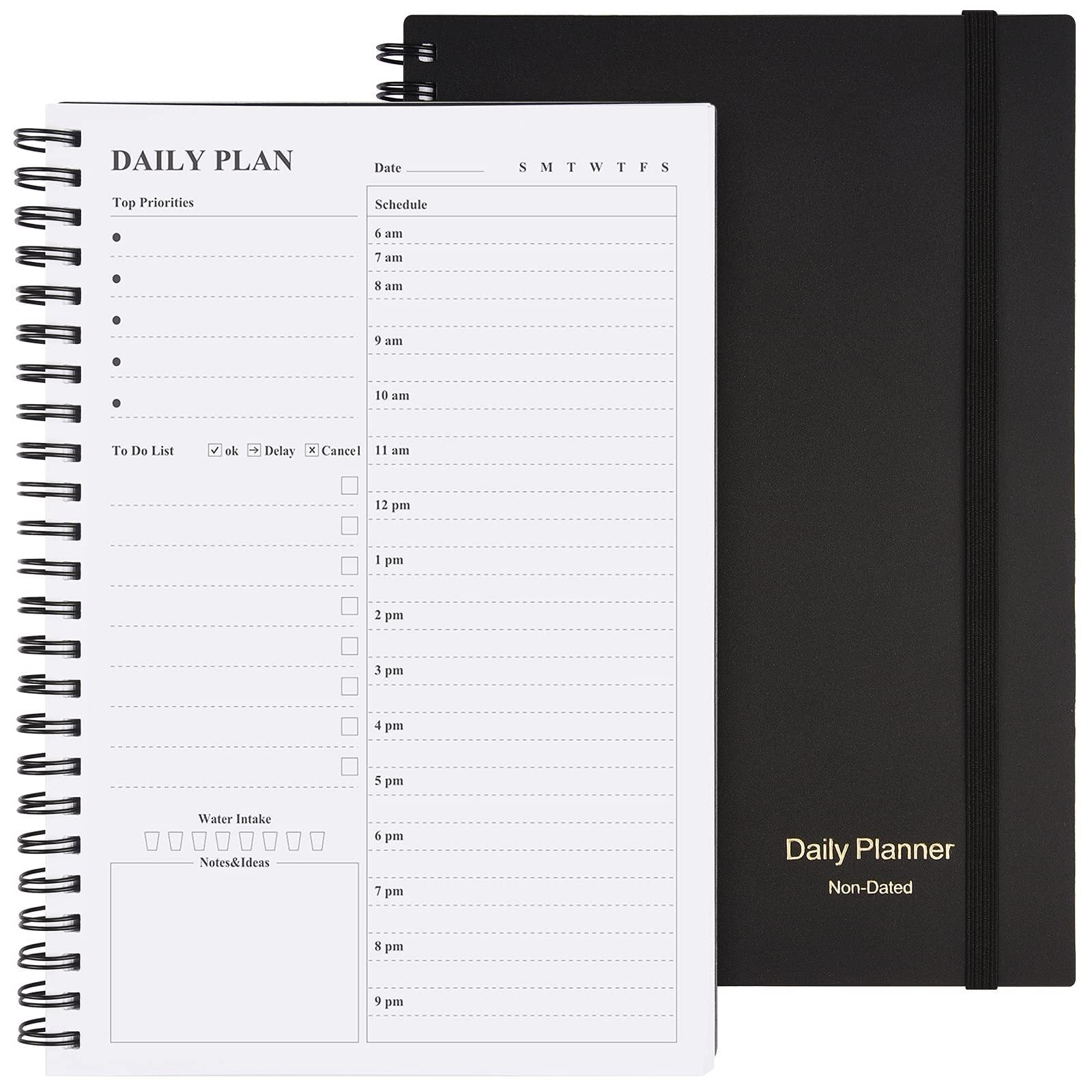 Undated Planner, Daily To Do List Notebook, Spiral Schedule Planner for Women and Men, Hourly Appointment Book Undate...