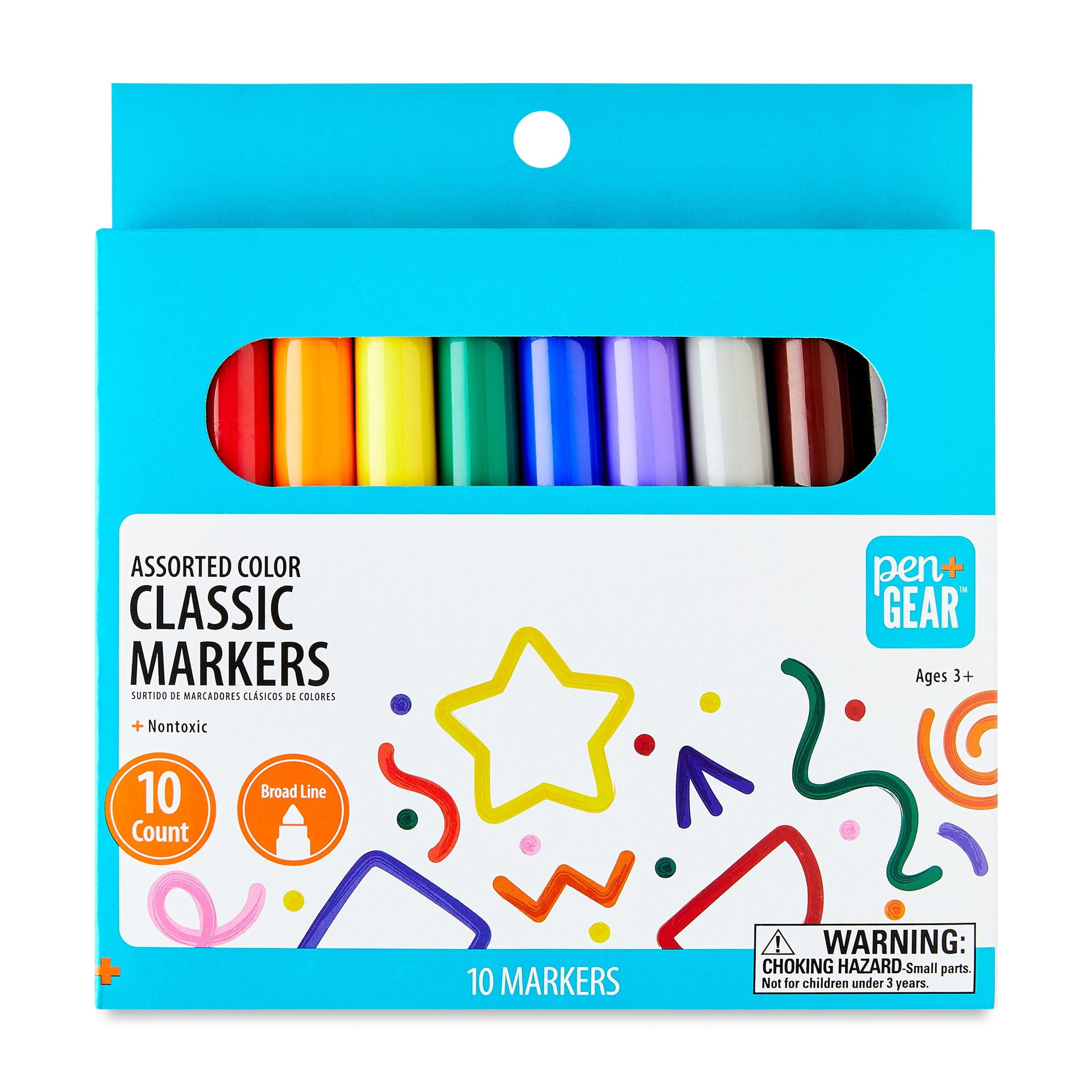 Classic Markers, Broad Point, Assorted Colors, 10 Count
